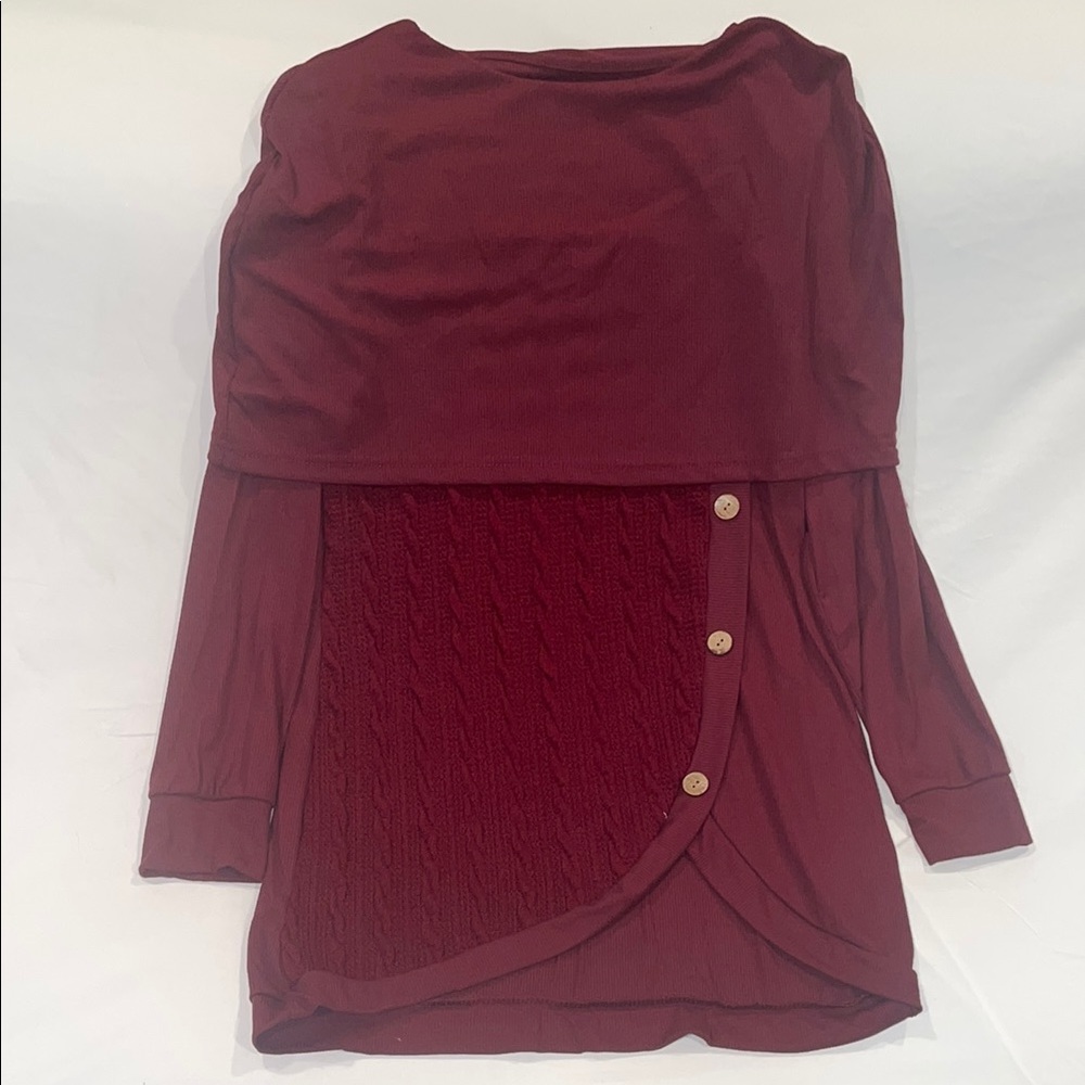 Chic Burgundy Asymmetrical Top with Buttons Detail